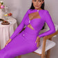 Elegant Hollow Out Long Sleeve Sexy Maxi Dress For Women Solid Color Slim Fit Cut Out Club Party Long Dress New