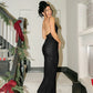 Spaghetti Strap Backless Ruched Maxi Dress Burgundy Black Sparkling Birthday Dresses Luxury Evening Gown