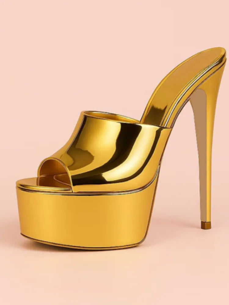 Summer New Women's Thick Bottom, Fine High Heels, Toothed Cool Slippers, Fashion Show, Party, Ultra High Heel Sandals