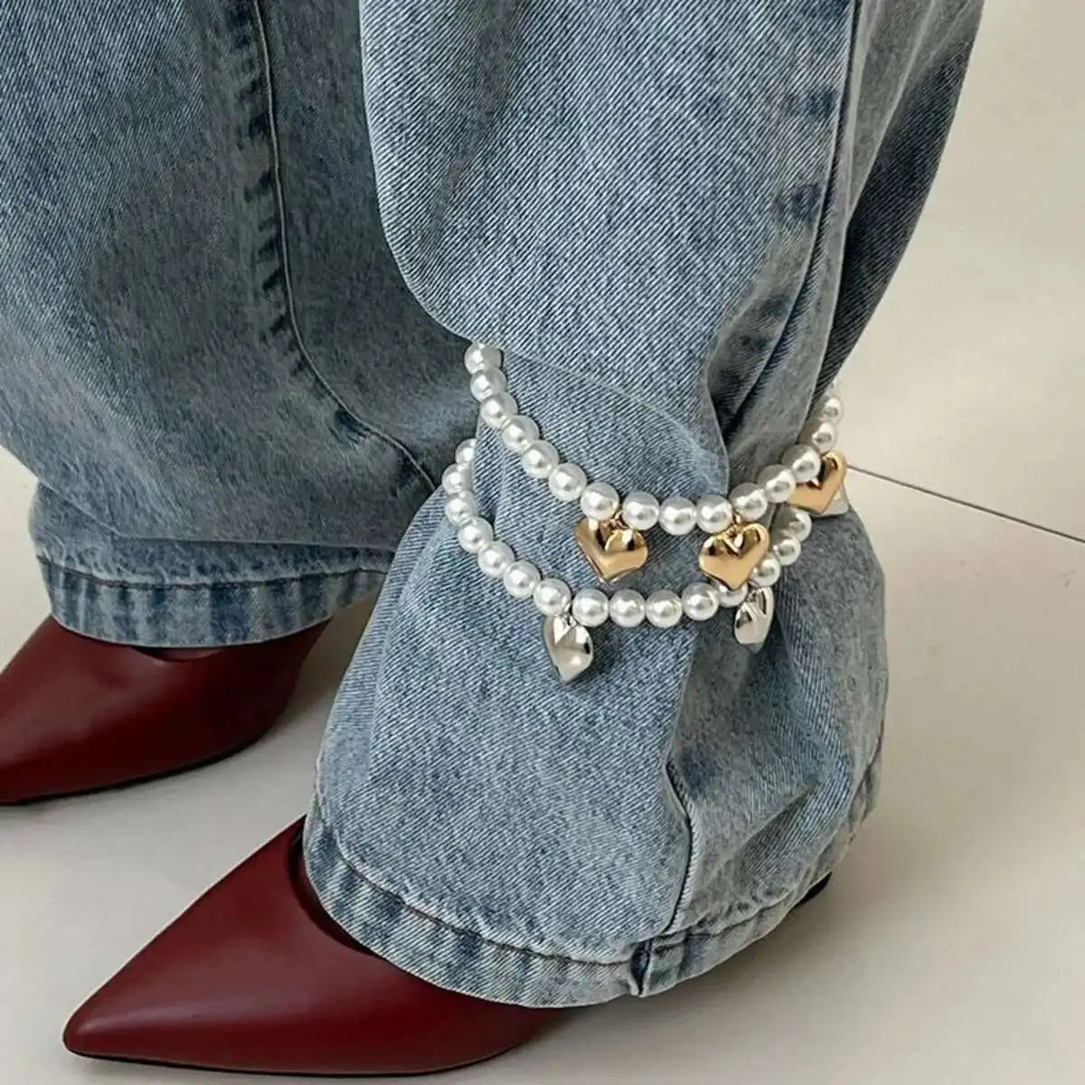 2Pcs/Set Elegant Imitation Pearl CCB Beads Anklet Women Creative Adjustable Jeans Pants Foot Chain Jewelry Accessories