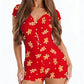 Holiday Xmas Stripe Tartan Romper Ladies Deep V Henley Button Front Short Sleeve Stretch Skinny Sleep Short Jumpsuit