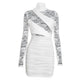 Turtleneck Lace Splicing Long Sleeve Mini Dress Fashion Sexy See Through White Bodycon Dresses Woman
