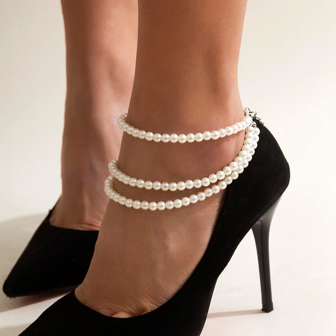 1PC Multilayer Tassel Pearl Chain Anklets Women Lady High Heel Ankle Bracelet Barefoot Sandals Prom Foot Party Jewelry