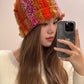 Dopamine Colorful Vertical Striped Rolled Edge Beanie For Women