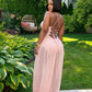 Backless Cross Bandage Jumpsuit Women Sleeveless Low-Neck Folds Patchwork Mesh Lantern Pant Leg Sexy Midnight Outfit