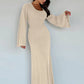 Ribbed Lace-up Long Sleeve Maxi Dress For Women 2023 Autumn Winter New Fashion Solid Bodycon Long Dress Elegant