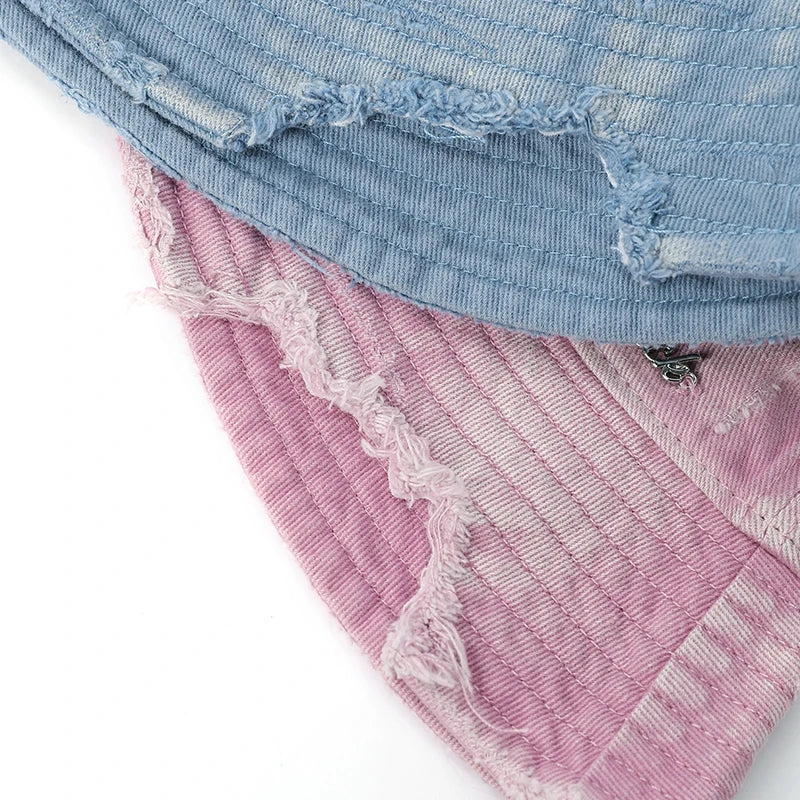 Vintage Denim Raw-Edge Sun Visor Fisherman Hat for Women