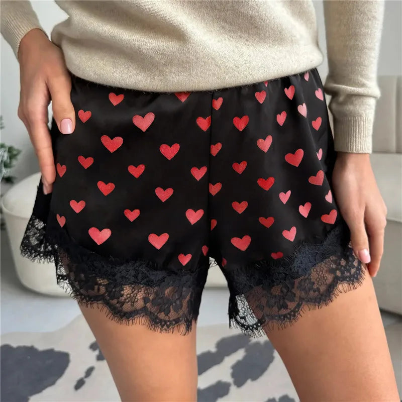 Women Lace Satin Shorts Silk Y2k Elastic Waist Mini Shorts Coquette Aesthetic Boxer Slip Pettipants French Knickers