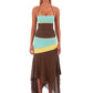 Women Color Block Sexy Two Piece Set Elegant Halter Crop Top And Midi Skirt Matching Sets Asymmetrical Hem Bodycon Set