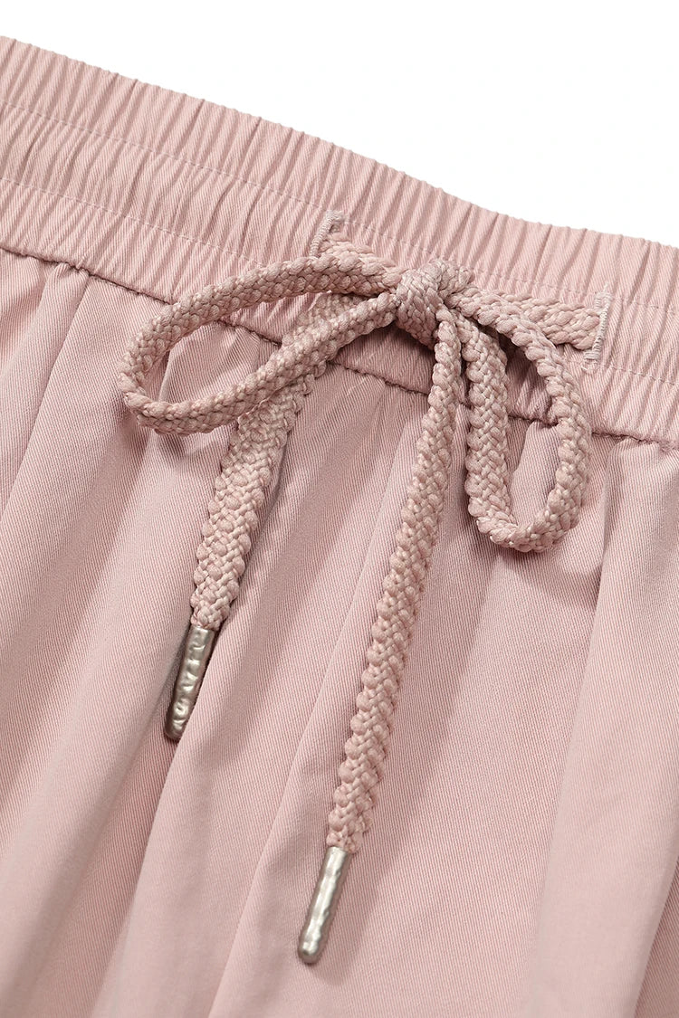 Women's Sweet Ruffle Hem Shorts with Elastic Drawstring Waist, Soft Solid Loose Wide Leg Culotte Shorts for Summer