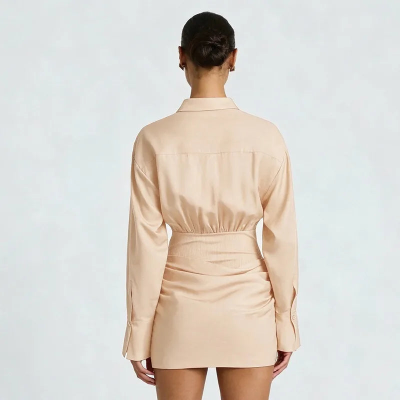 Long Sleeve Mini Shirt Dress Button Down Ruched 2026 Fall Dresses for Woman Elegant