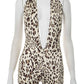 Leopard Print Playsuits Women Halter Deep V-Neck Sleeveless Skinny Peach Hip Hot Girls Street Trend Wild Style Romper