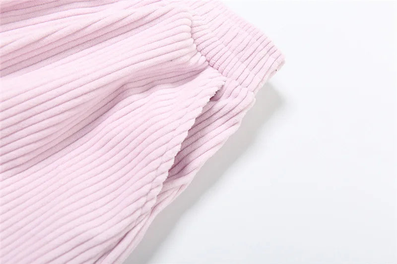 Corduroy Street Wear Pants Elastic High Waisted Wide Leg Trousers Womens Clothing Baggy Winter Sweatpants