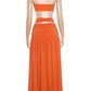 Women 2 Piece Outfit Beaded Halter Bandeau Top Cutout Maxi Skirt Set Ruched Beach Vacation Party Two‑Piece Dress Set