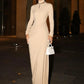 Turtleneck Long Sleeve Sexy Maxi Dress Women Autumn Winter Elegant Backless Button Ruched Bodycon Club Party Long Dress