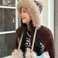 Cute Fair Isle Plush Lining Strap Pom Pom Knit Beanie For Women