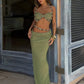 2 Piece Set Beaded Halter Top and Long Skirt Green Sexy Vacation Outfits Women Matching Sets Summer 2026