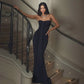 Elegant Strapless Ruched Wrap Maxi Dress Black Burgundy Evening Gown Party Dresses Woman Clothing