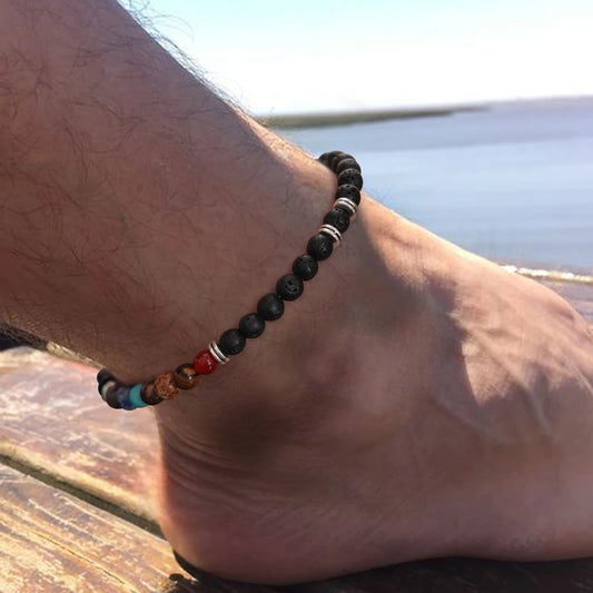 Gothic Black Beaded Elastic Chain Anklet For Men Women Summer Beach Vintage Barefoot Ankle Link Jewelry Accessories New