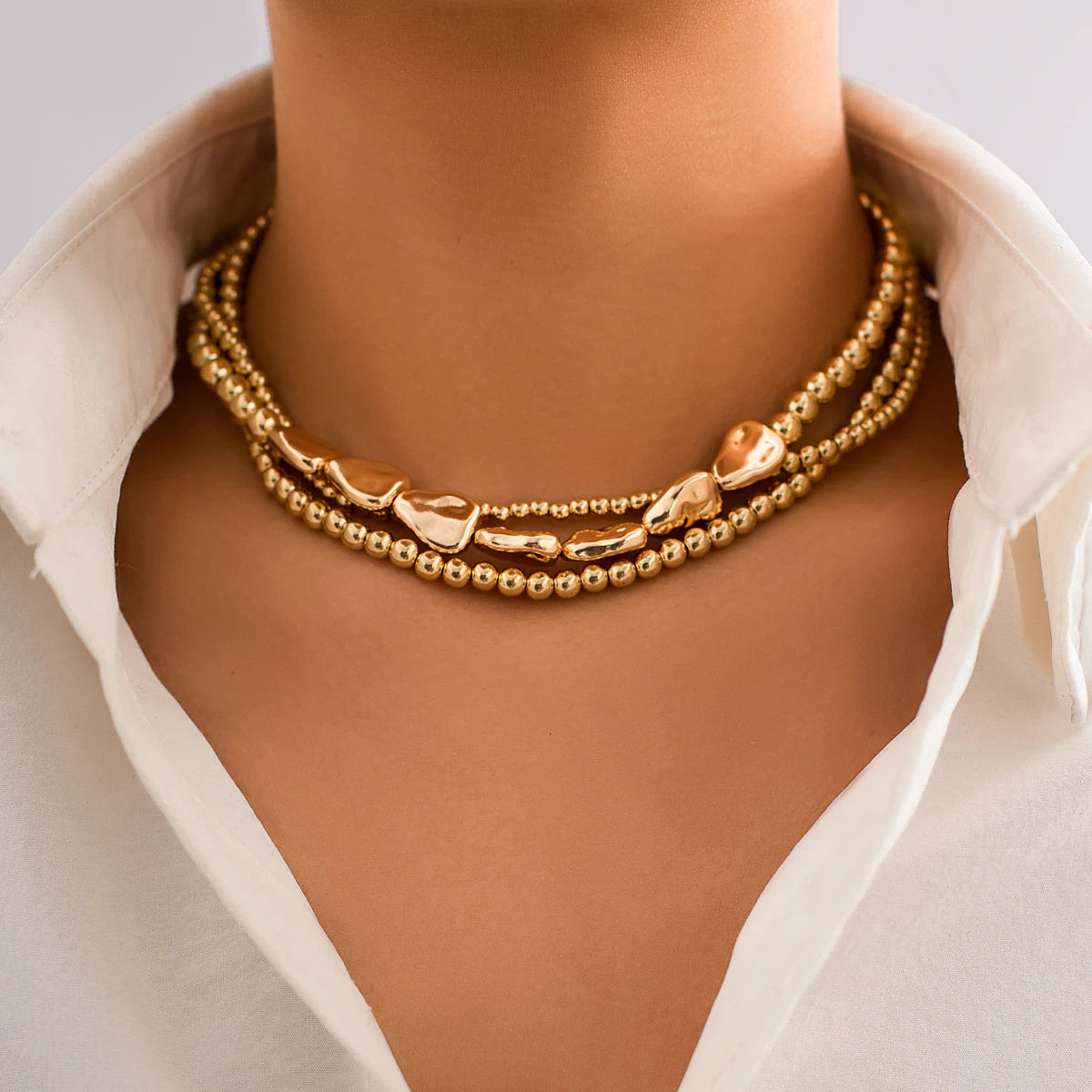 Vintage Multilayer CCB Ball Chain Necklace for Women Fashion Statement Punk Short Choker Grunge Jewelry Steampunk Men