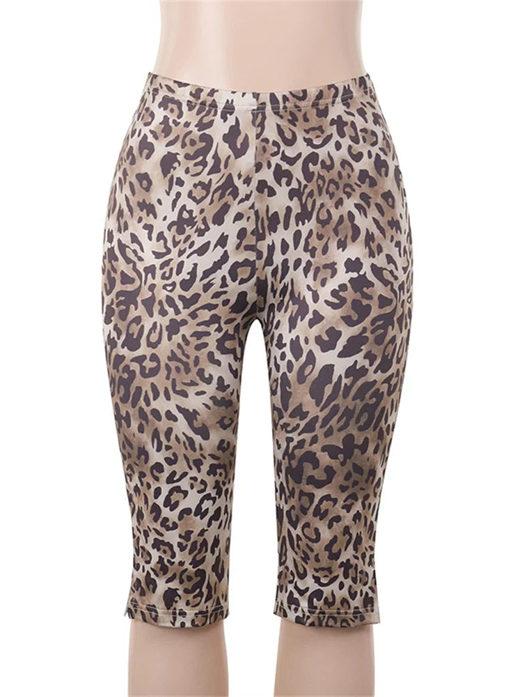 Leopard Print Cropped Pants Women 2025 Spring Summer Trend Wild Elastic Waist Buttoms Classic Skinny Basic Streetwear