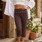 Women Y2K Low Waist Fold Over Capri Leggings with Button Detail Slim Fit Cropped Pants Streetwear Casual Summer Outfits