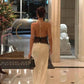 Elegant Lace Trim Satin White Maxi Dress Deep V Backless Long Gown Dresses for Ladies Sexy Birthday Outfits