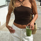Metal Buckle Decoration Tank Tops Woman Summer Trend Off Shoulder Backless Shape Waist Look Slimmer Camisole Tops
