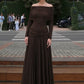 Off Shoulder Long Sleeve Pleated Dresses Women' S Clothes Solid Color French Elegant Maxi Dress Autumn 2025