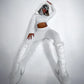 2 Piece Fuzzy Hooded Crop Top Pant Sets Women Clothes Fashion 2023 Fall Winter Matching Outfits White Black