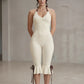 Contrast Color Bandage Playsuits Woman Halter Low-Neck Backless Sleeveless Ruffles High Street Fashion Style Rompers