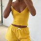 Sporty Streetwear Women Trend Simple 2-Piece Set Trend Fashion Bow Appliques Low Chest Camisole+Shorts Hottie Suits