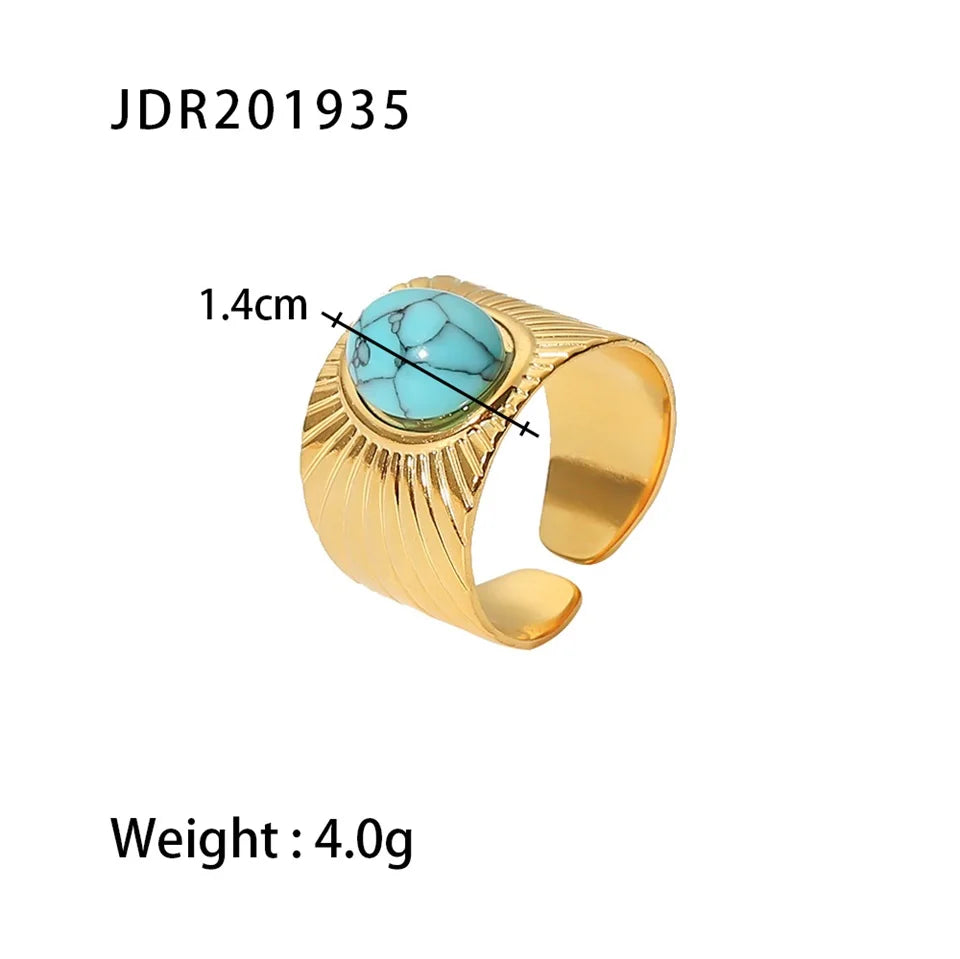 New Design Natural Stone Stainless Steel Ring Women Waterproof Stylish Golden Jewelry 2022 NEW Set