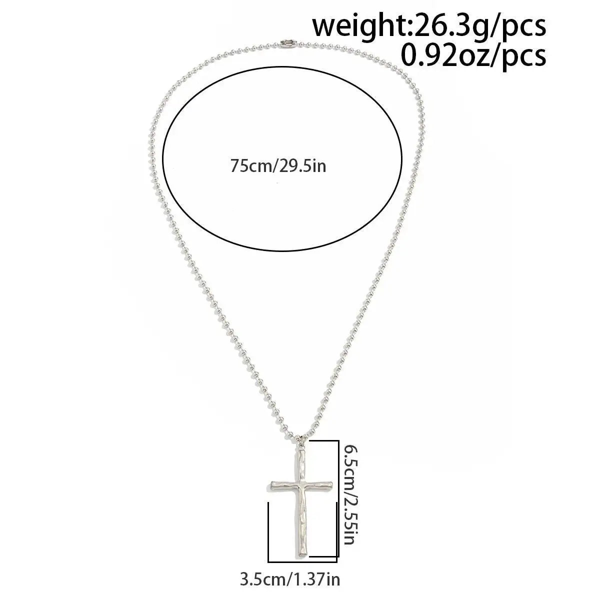 Cross Pendant Necklace for Women, Long Chain, Beaded Choker, Minimalist Jewelry, Silver Color, Fashion Gift