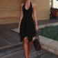 Women Halter V‑Neck Mini Dress Sleeveless Twist Front Irregular Hem A‑Line Short Dress Y2K Club Party Evening Dresses