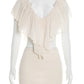 Ruffled Sexy Two Piece Set Women V Neck Sleeveless Tank Top Mini Skirt Matching Sets Female Club Party Dress Sets