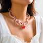 Kpop Sweet Imitation-Pearl Chain Strawberry Pendant Necklace for Women Wed Bridal Love Heart Choker Aesthetic Jewelry