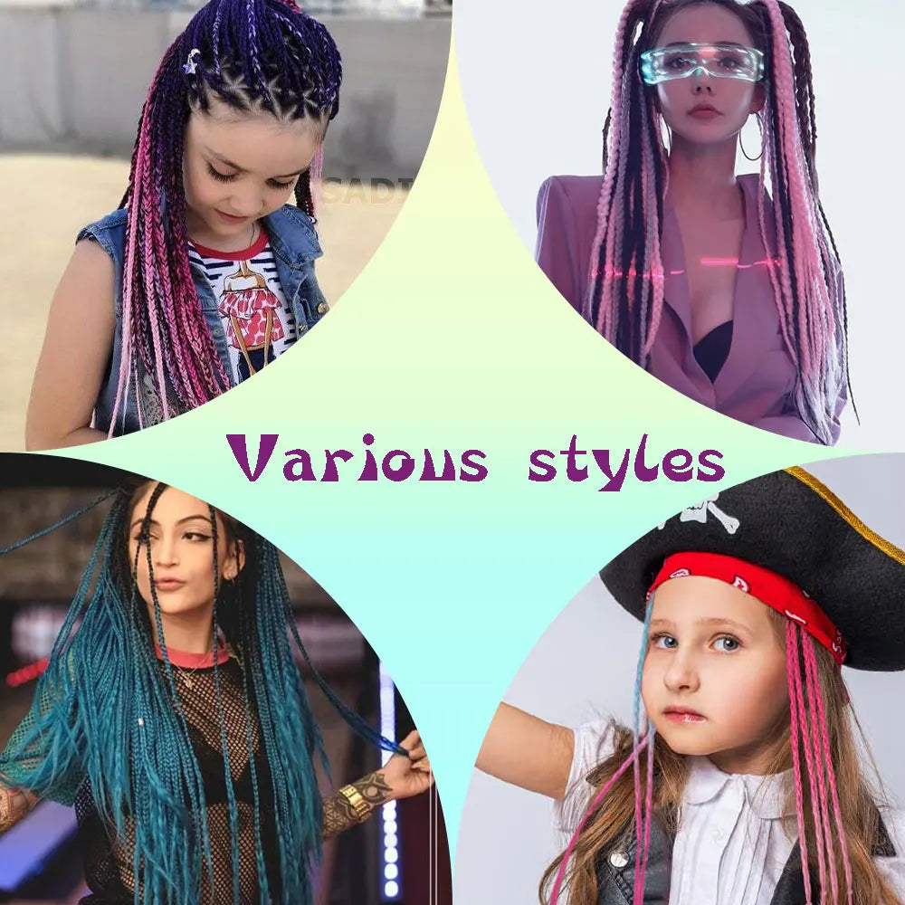 Synthetic Colored Braided Ponytail Hair Extension Rainbow Color Braids Pony Tail With Elastic Band Girl's Pigtail