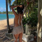 Snake Print Mesh Sexy Summer Dresses Women 2024 Beach Vacation Asymmetric Halter Backless Mini Dress Clubwear
