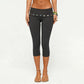 Women Y2K Low Waist Fold Over Capri Leggings with Button Detail Slim Fit Cropped Pants Streetwear Casual Summer Outfits