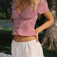 Women Y2k Button Down Shirt Preppy Short Sleeve Lapel Collar Blouse 2025 Vintage Slim Fit Crop Top Summer Streetwear