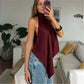 Women Satin Halter Tops Sexy Backless Asymmetrical Tops Sleeveless Lace Up Back Silk Tank Top Going Out Shirt