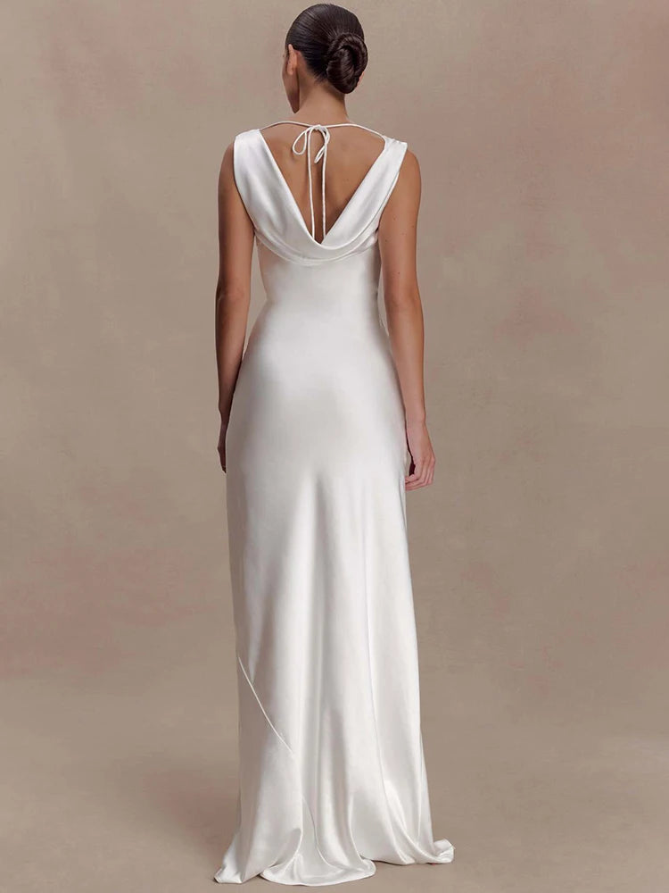 Elegant Satin Cowl Neck Sexy Maxi Dress Women Fashion Sleeveless Backless Bodycon Slip Club Party Long Dress Female