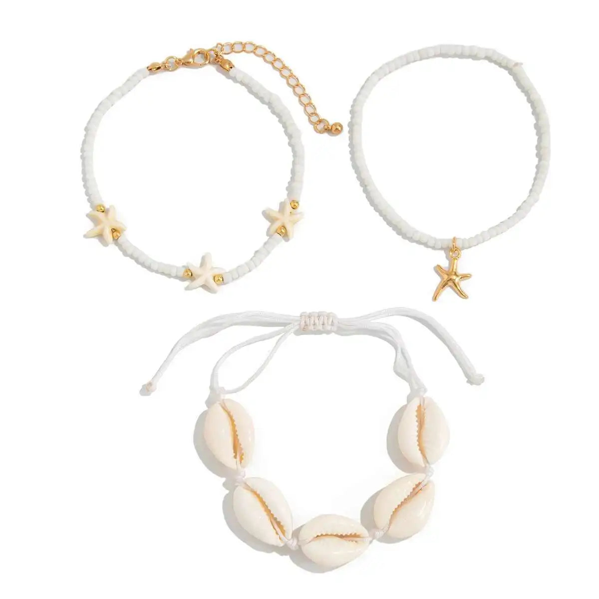 3Pcs/Set Bohemia Conch CCB Rice Beads Anklets for Women 2025 Summer Beach Vacation Foot Chains Jewelry Accessories Gift