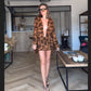 Leopard Print Mesh Sheer Beach Dress Sexy Outfits for Woman Cowl Neck Long Sleeve Mini Dresses