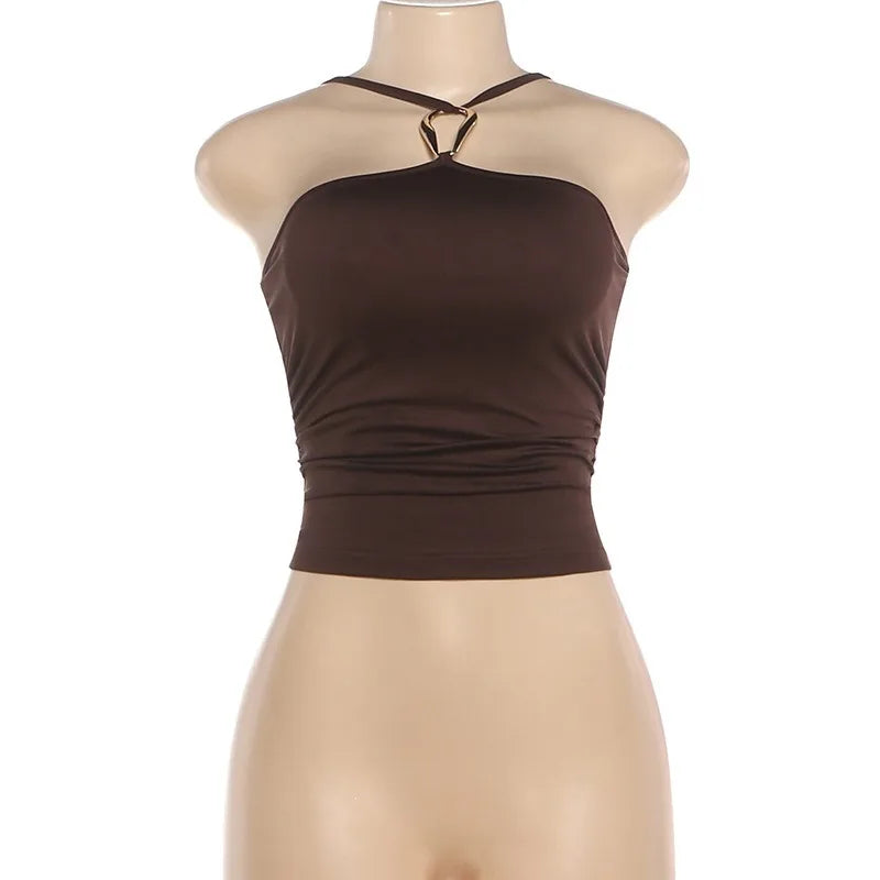 Halterneck Tank Tops for Women Clothing Fashion Sexy Brown Backless Camis Summer 2026