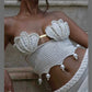 Sexy Pearls Knit Tube Top Lady Chic Beach Sleeveless Hollow Out Slim Fit Short Tops Summer Women Holiday Beachwear