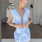 Sexy Cross Ruched Dress Women Deep V-Neck Sleeveless Backless Hollow Patchwork Peach Hip Stretch Slim Party Bodycon