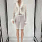 Sexy See Through 2 Piece Set Women Feather Patchwork Full Sleeve Tops++Skinny Shorts Midnight Club Party Trend Suit