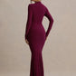 High Neck Long Sleeve Mermaid Maxi Dress Women Slim Ruched Waist Bodycon Floor Length Evening Party Formal Dress